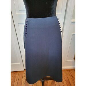 Navy Pencil Skirt 16 Back Pleats Retro Twee Military Nautical Old Money NWOT